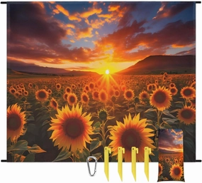 Beach Blanket, Sunflower Sandproof Beach Mat, Waterproof Quick Drying Sand Free Mat with 4 x Ground Spikes for Outdoor Travel Camping Hiking, Sunflowers in The Sunset 68 x 59 in