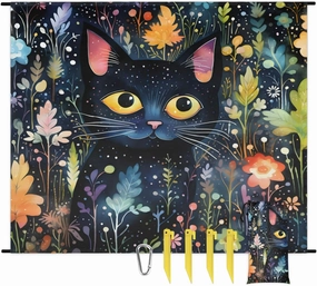 Beach Blanket, Vintage Cat Sandproof Beach Mat, Waterproof Quick Drying Sand Free Mat with 4 x Ground Spikes for Outdoor Travel Camping Hiking, Cats Flower 68 x 59 in