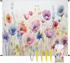 Beach Blanket, Watercolor Wild Flowers Sandproof Beach Mat, Waterproof Quick Drying Sand Free Mat with 4 x Ground Spikes for Outdoor Travel Camping Hiking, Spring 68 x 59 in