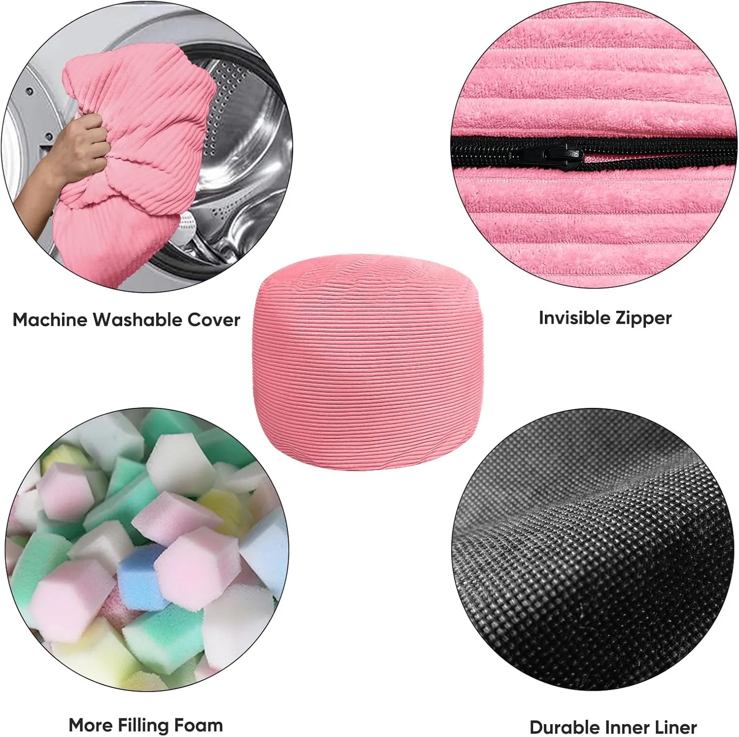Bean Bag Chairs for Adults, 4FT Bean Bag Chairs with Plush Microfiber Removable Cover, Giant Chairs with Memory Foam Big Sofa for Reading, Gaming Cozy Chair, Pink