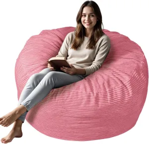 Bean Bag Chairs for Adults, 4FT Bean Bag Chairs with Plush Microfiber Removable Cover, Giant Chairs with Memory Foam Big Sofa for Reading, Gaming Cozy Chair, Pink