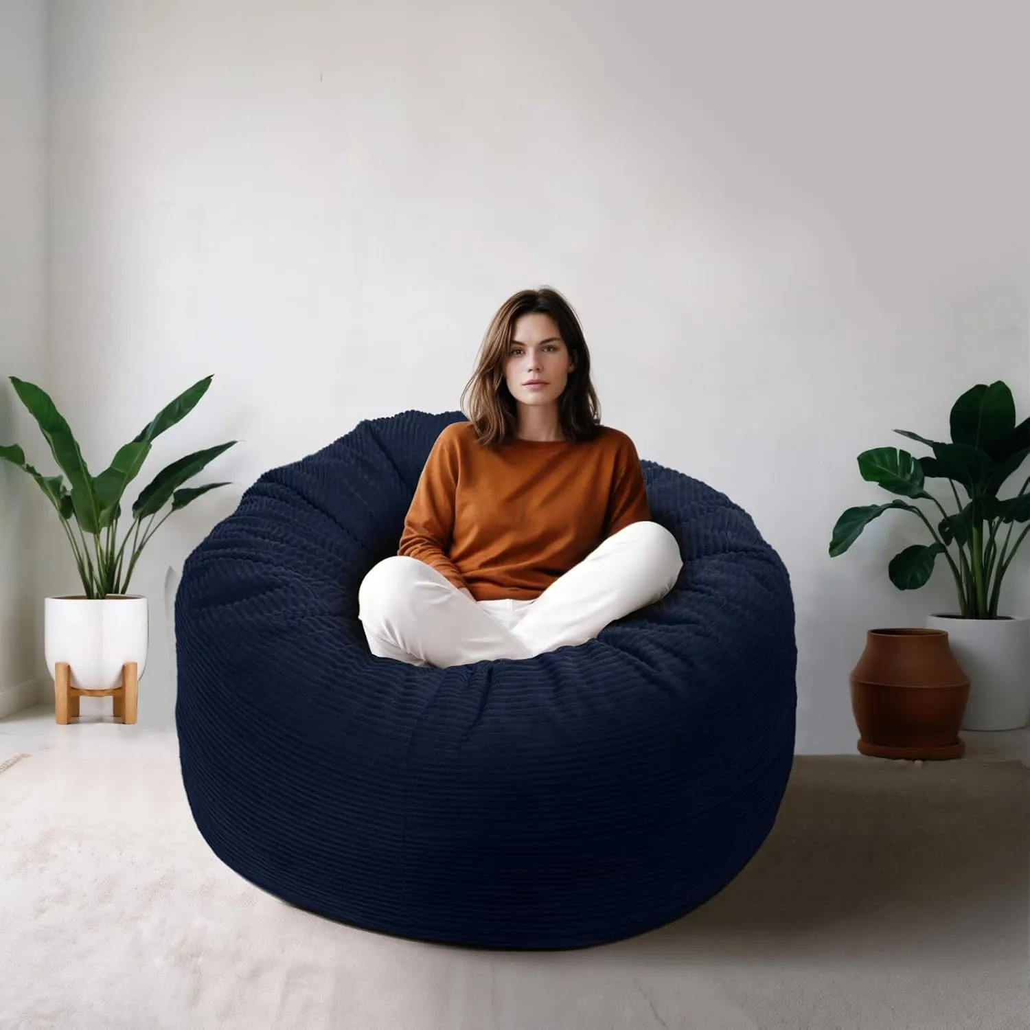 Bean Bag Chairs for Adults, 5FT Bean Bag Chairs with Plush Microfiber Removable Cover, Giant Chairs with Memory Foam Big Sofa for Reading, Gaming Cozy Chair, Blue