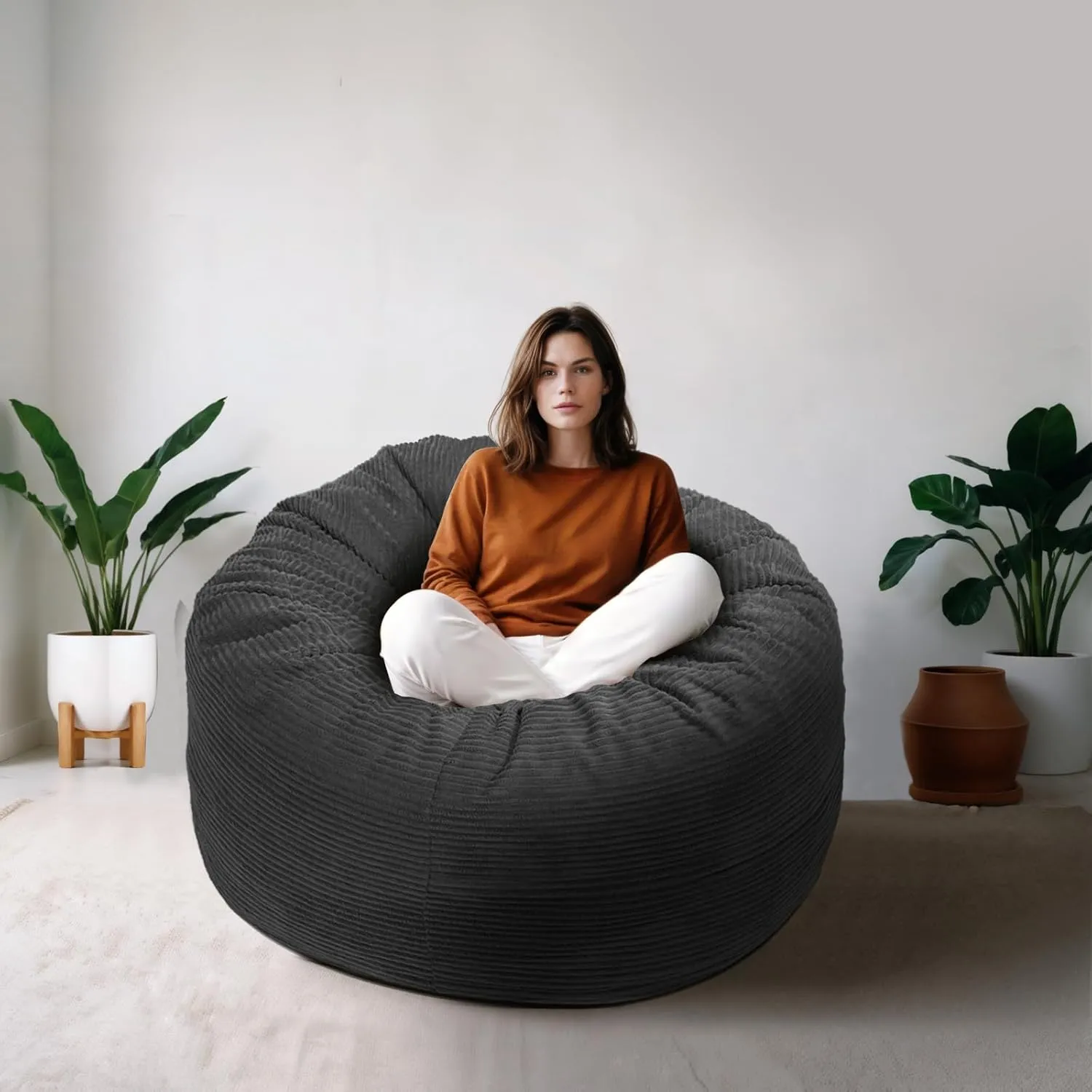 Bean Bag Chairs for Adults, 5FT Bean Bag Chairs with Plush Microfiber Removable Cover, Giant Chairs with Memory Foam Big Sofa for Reading, Gaming Cozy Chair, Gery
