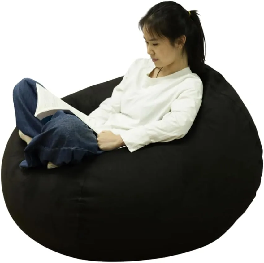 Bean Bag Cover with Liner Only Washable 3ft (No Filler) Velvety Luxurious Microfiber Suede Bean Bag Chair Cover for Adults Indoor (Black-Cover&Liner Only, Large)