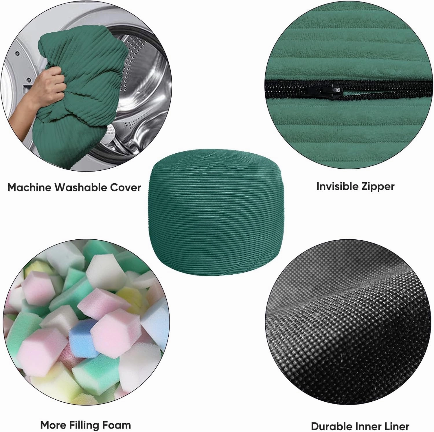 Bean Bag Chairs for Adults, 4FT Bean Bag Chairs with Plush Microfiber Removable Cover, Giant Chairs with Memory Foam Big Sofa for Reading, Gaming Cozy Chair, Green