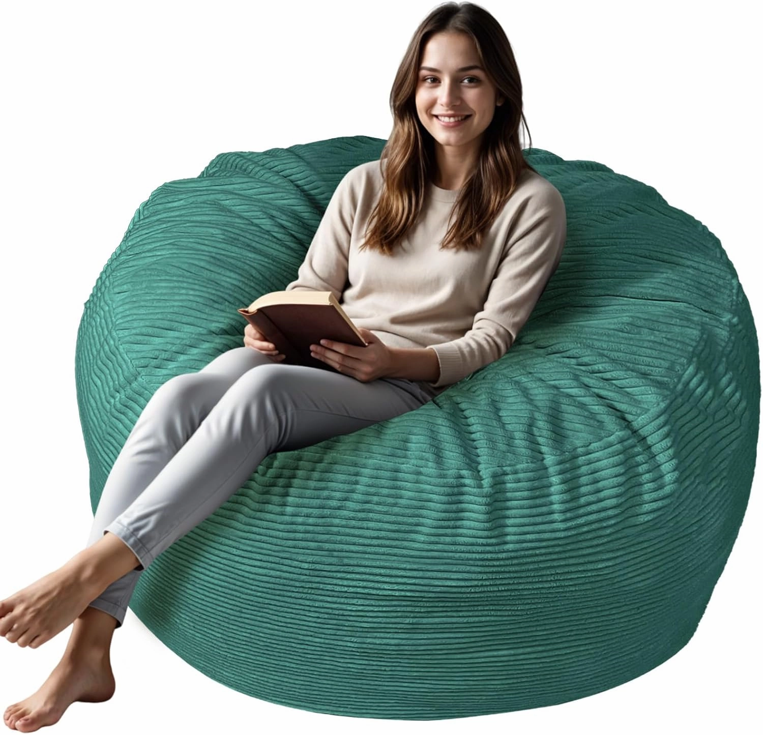 Bean Bag Chairs for Adults, 4FT Bean Bag Chairs with Plush Microfiber Removable Cover, Giant Chairs with Memory Foam Big Sofa for Reading, Gaming Cozy Chair, Green