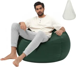 Beanbag Cover with Liner Only Washable 3ft (No Filler) Luxurious Microfiber Suede Beanbag Chair Cover for Adults Indoor Pear Style Large - Dark Green
