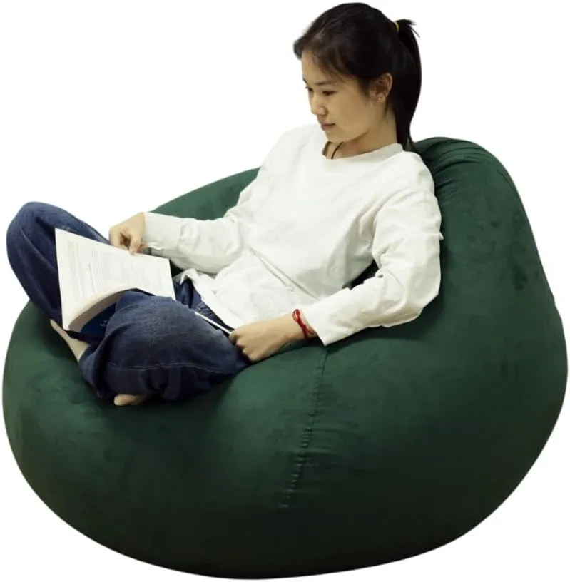 Beanbag Cover with Liner Only Washable 3ft (No Filler) Luxurious Microfiber Suede Beanbag Chair Cover for Adults Indoor Pear Style Large - Dark Green