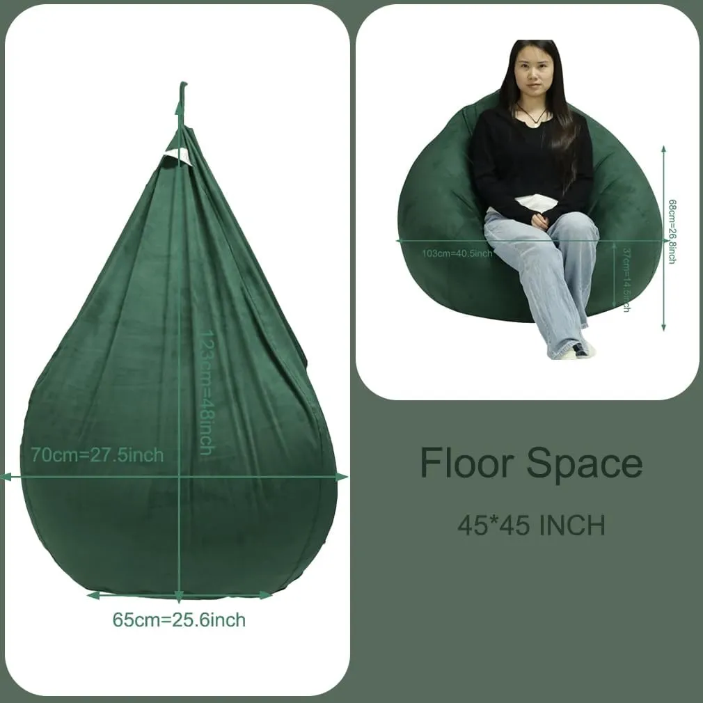 Beanbag Cover with Liner Only Washable 3ft (No Filler) Luxurious Microfiber Suede Beanbag Chair Cover for Adults Indoor Pear Style Large - Dark Green