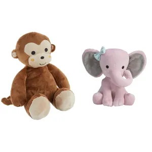 Bedtime Originals Plush Monkey Ollie, Brown 8 Inch (Pack of 1) & Twinkle Toes Pink Elephant Plush, Hazel, 1 Count (Pack of 1)