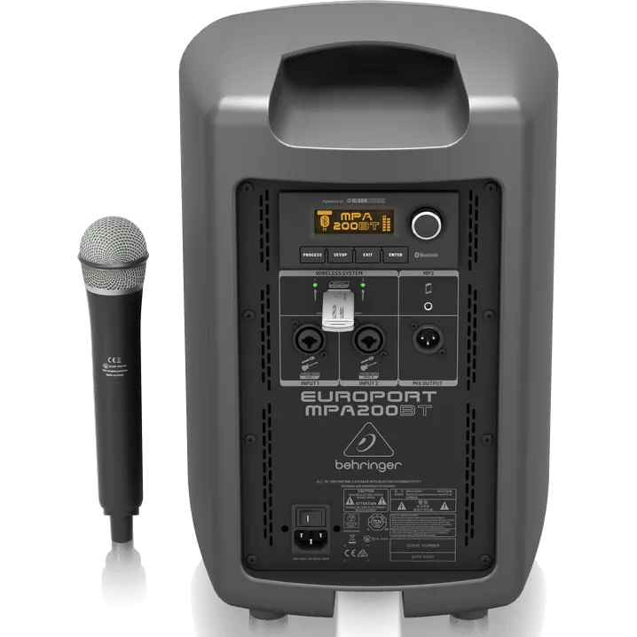 Behringer EUROPORT MPA200BT All-in-one Portable 200W PA System w/ Wireless Microphone, Bluetooth Connectivity and Battery Operation