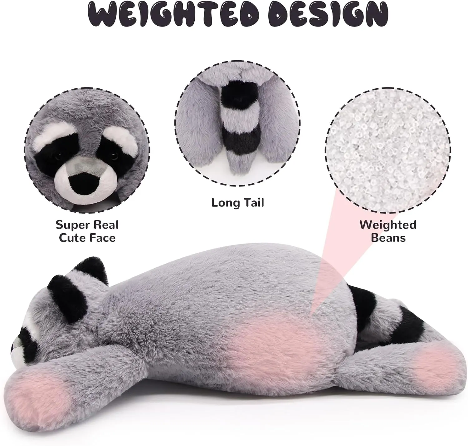 Bekrgwiy Weighted Raccoon Plush,23in Raccoon Stuffed Animal Weighted Plushie Doll Toy for Kids Boys Girls,Hugging Plushie,Gift for Valentine's Day Birthday Halloween Christmas