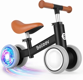 BELEEV Colorful Lighting Baby Balance Bike for 1-3 Year Old Boys Girls, Toddler Bike with Light-Up Wheels, Adjustable Seat & Handlebar, 135° Safe Limited Steer, First Gift for 10-36 Month(Black)
