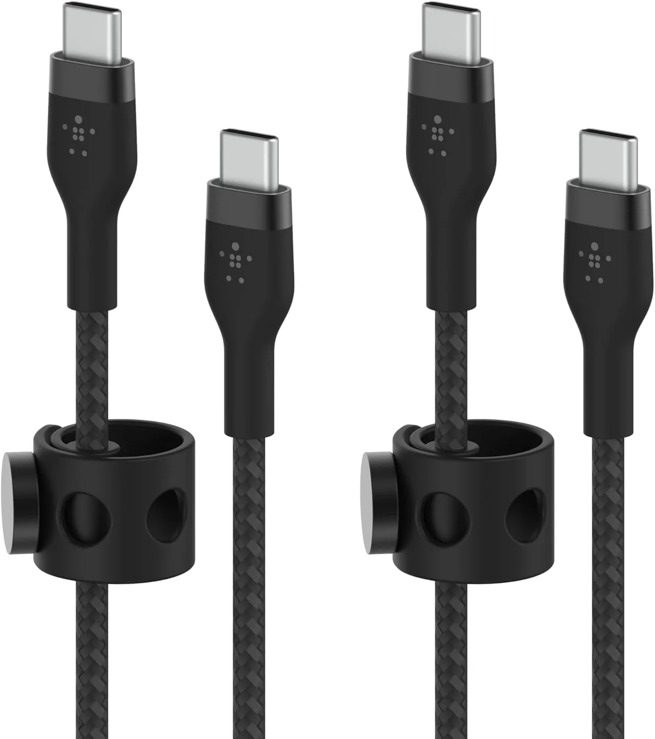 Belkin BoostCharge Pro Flex Braided USB-C to USB-C Charger Cable (6.6ft/2M), USB-IF Certified Fast Charging Cable for iPhone 16 Series, MacBook, Galaxy S25, Nintendo Switch 2 & More - Black (2-Pack)