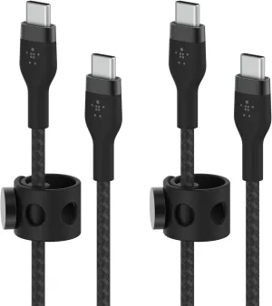 Belkin BoostCharge Pro Flex Braided USB-C to USB-C Charger Cable (6.6ft/2M), USB-IF Certified Fast Charging Cable for iPhone 16 Series, MacBook, Galaxy S25, Nintendo Switch 2 & More - Black (2-Pack)