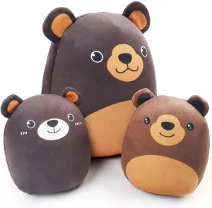 BenBen Bear Plush Toy, Set of 3, Cute Plushie, 12’’ and 7’’ Squishy Stuffed Animals Hugging Toy, Fun Plush Pillows, Easter Basket Stuffers, Mama Bear and Cubs