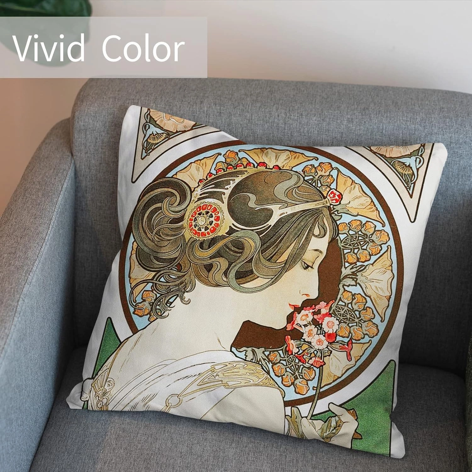 Berkin Arts Decorative Square Throw Pillow Covers Designed of Art Decor, Polyester Blend. Pack of 2, 18x18 Inch. Flower Fairy Soft Girls for Sofa (Primrose by Alphonse Mucha)