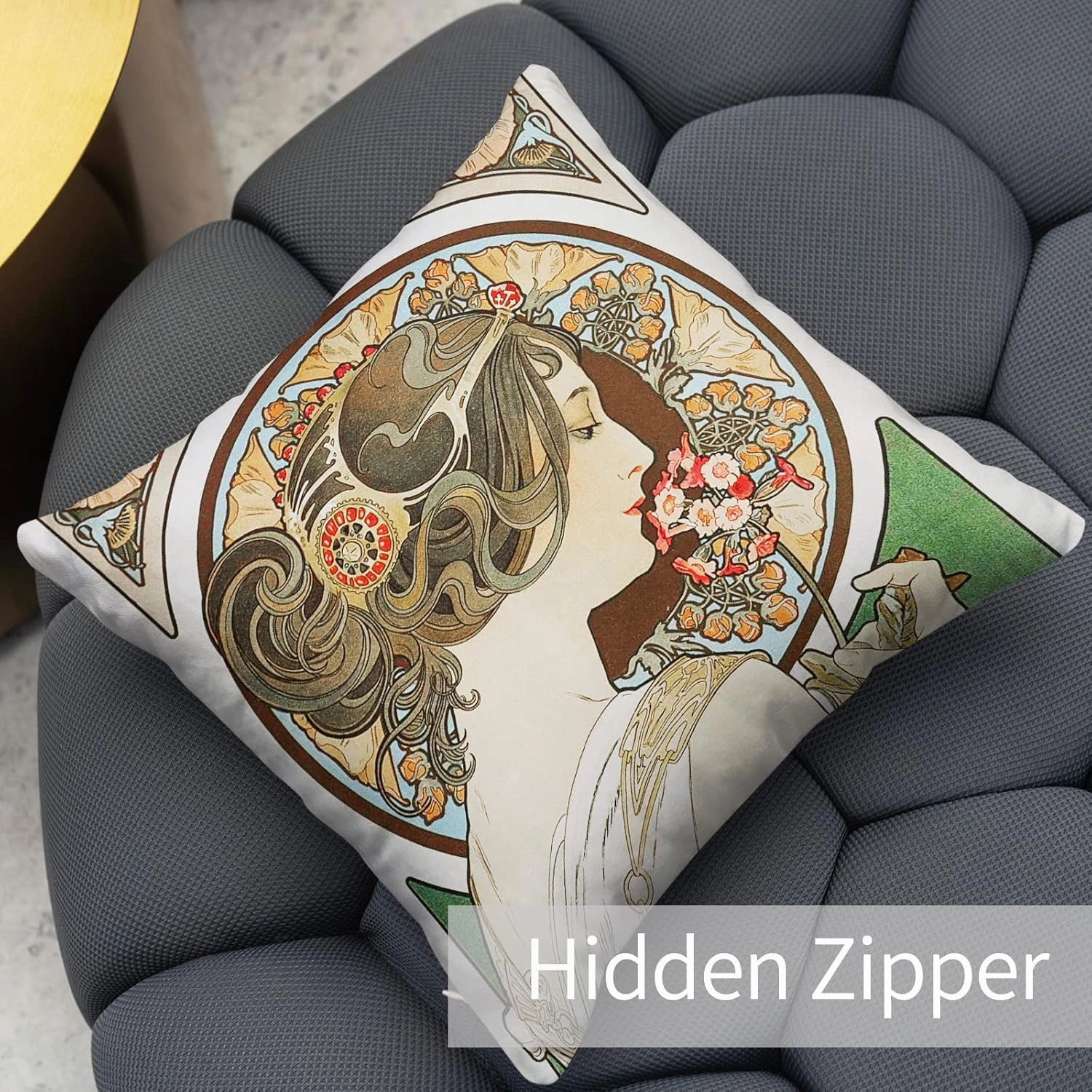Berkin Arts Decorative Square Throw Pillow Covers Designed of Art Decor, Polyester Blend. Pack of 2, 18x18 Inch. Flower Fairy Soft Girls for Sofa (Primrose by Alphonse Mucha)