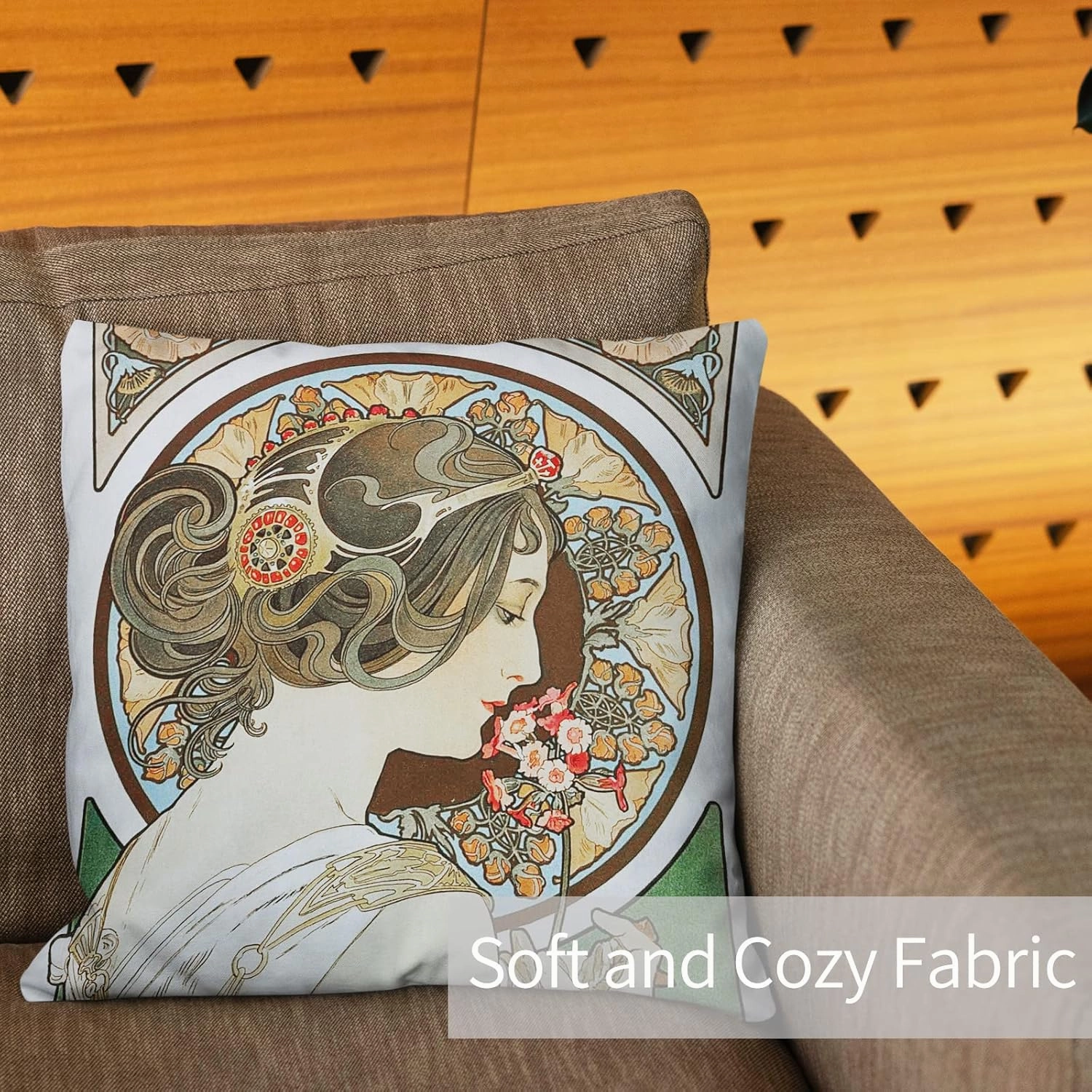 Berkin Arts Decorative Square Throw Pillow Covers Designed of Art Decor, Polyester Blend. Pack of 2, 18x18 Inch. Flower Fairy Soft Girls for Sofa (Primrose by Alphonse Mucha)