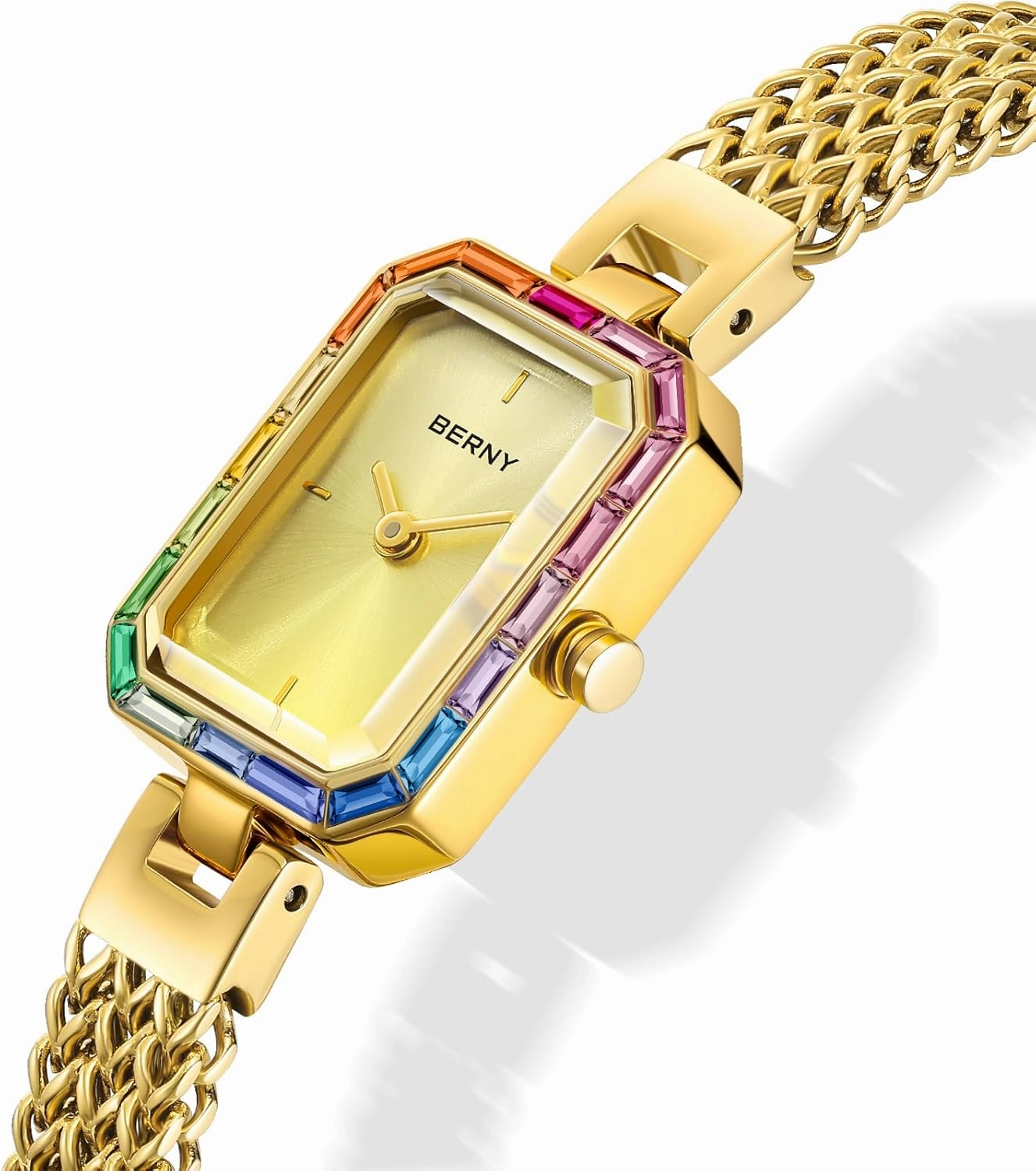 BERNY Gold Watches for Women Dainty Quartz Bracelet Watch Ladies Wrist Watch and Bracelet Set Coloured Stones Accented Fashion Luxury Birthday Gifts for Women