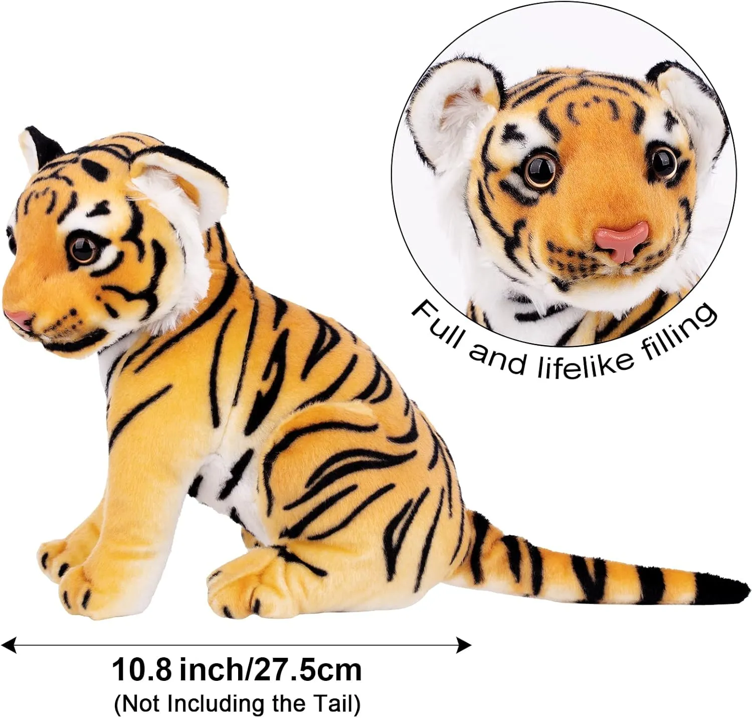 Berry President Stuffed Animal Toys, Plush Toys, Sitting Tiger Stuffed Toys, Lifelike and Lovely Animal Dolls, Gifts for 3  Boys and Girls (Yellow, 11 in)