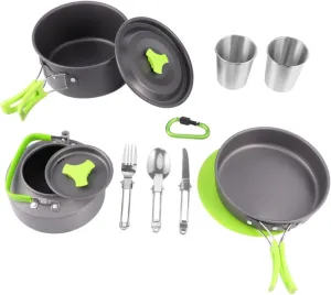 BESPORTBLE 12-Piece Camping Pot Set Cooking Utensils Kit for Outdoor Portable Camping Cookware Teapot Dish Set Cooking Pot for 1-2 People