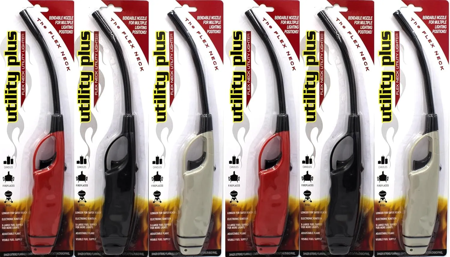 Best Brands USA Long Flex Neck BBQ Lighters, Multi-Purpose for Grill, Fireplace, Stove, Value Pack of 6
