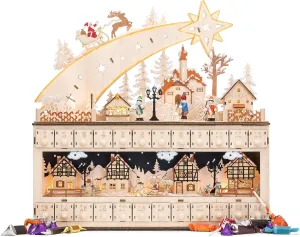 Best Choice Products Wooden Christmas Advent Calendar, Shooting Star Holiday Decoration w/Battery-Operated LED Light Background