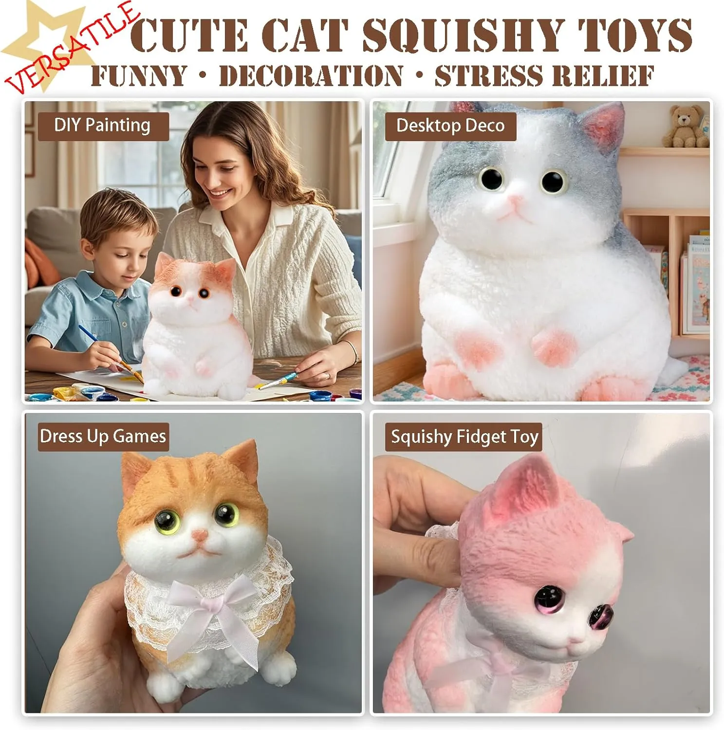 Big taba Squishy Cat, Handmade Squishy Cat for Adult/Kids, Stress Relief, Cute & Soft Cat Design, Perfect Squeeze Toys Gift for Relaxation and Fun - Dress Up Your Own Squishies Cat(Crown Cat)