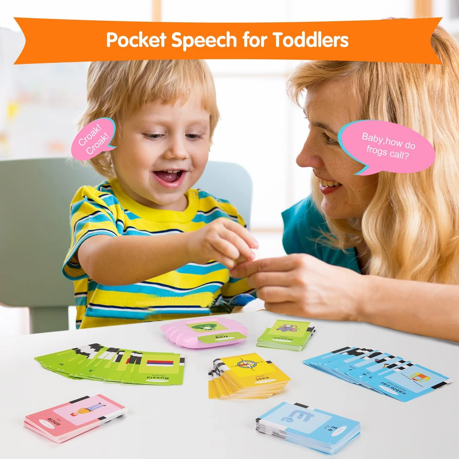Bilingual English & Spanish Flash Cards for Toddlers, Audible Toys Learning Spanish for Kids Adults, Speech Therapy Toys, Educational Learning Talking Flash Cards 385 Sight Words-Pink