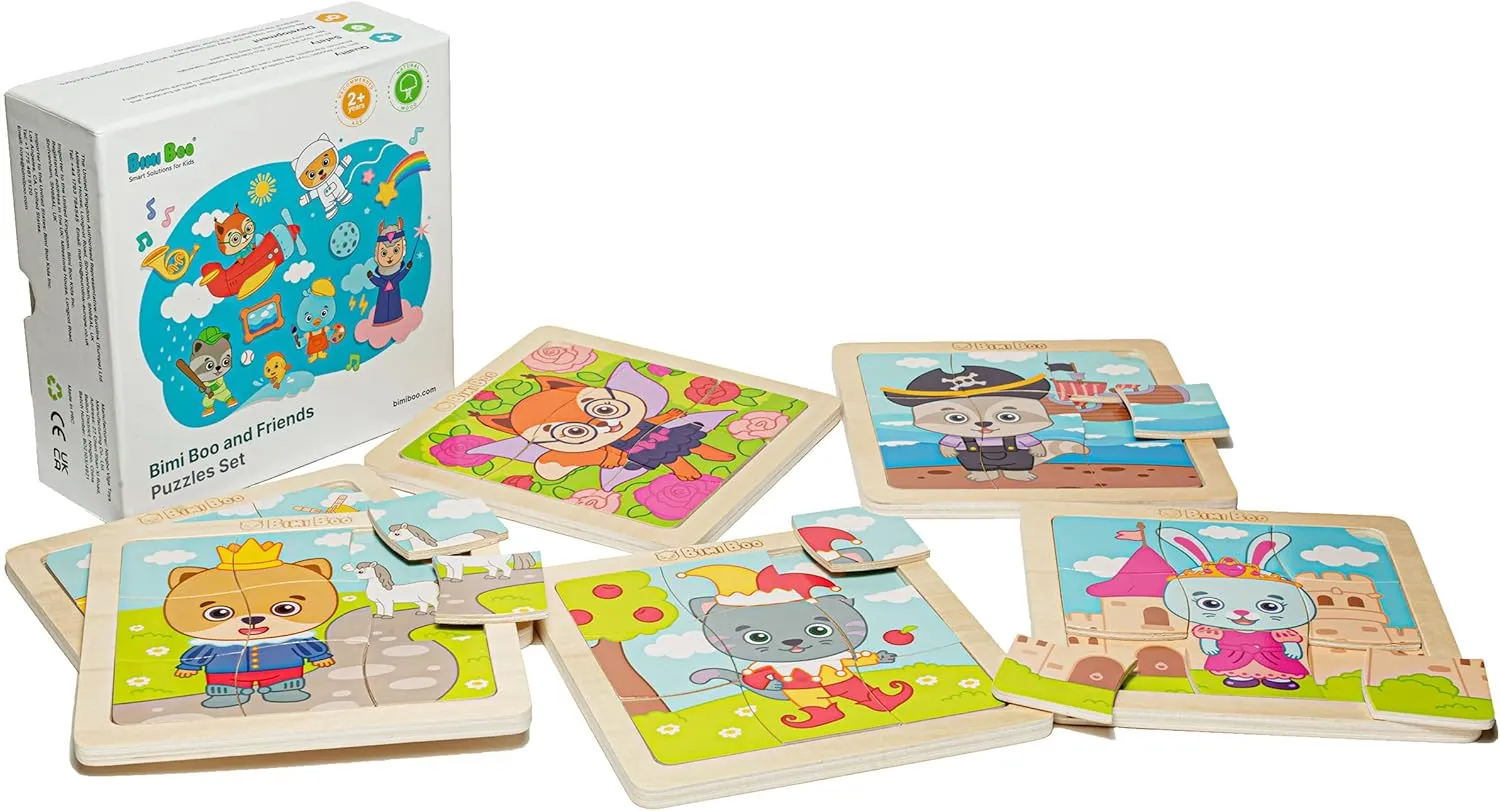 Bimi Boo 6-Sets of Wooden Fairy Tale Puzzles for Toddlers 1-3 - Preschooler Montessori 9-Pieces Jigsaw Puzzle Sets - STEM Educational Learning Wooden Toy for Babies (9 Pcs Per Set, 6 Sets)