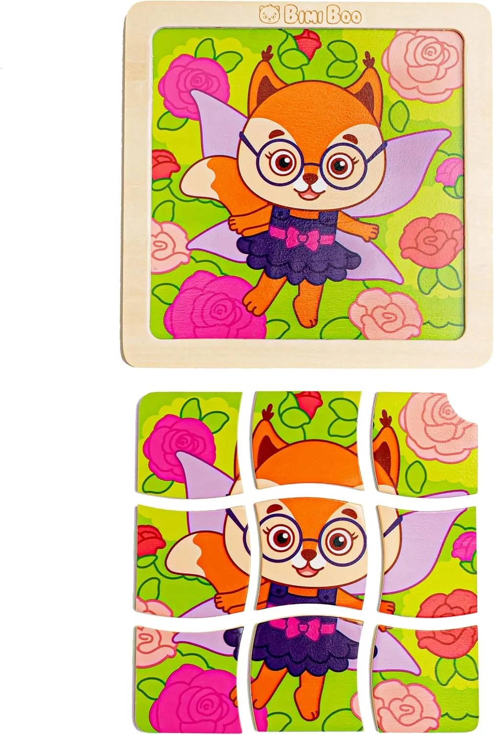 Bimi Boo 6-Sets of Wooden Fairy Tale Puzzles for Toddlers 1-3 - Preschooler Montessori 9-Pieces Jigsaw Puzzle Sets - STEM Educational Learning Wooden Toy for Babies (9 Pcs Per Set, 6 Sets)