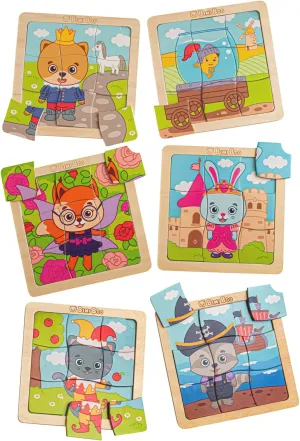 Bimi Boo 6-Sets of Wooden Fairy Tale Puzzles for Toddlers 1-3 - Preschooler Montessori 9-Pieces Jigsaw Puzzle Sets - STEM Educational Learning Wooden Toy for Babies (9 Pcs Per Set, 6 Sets)