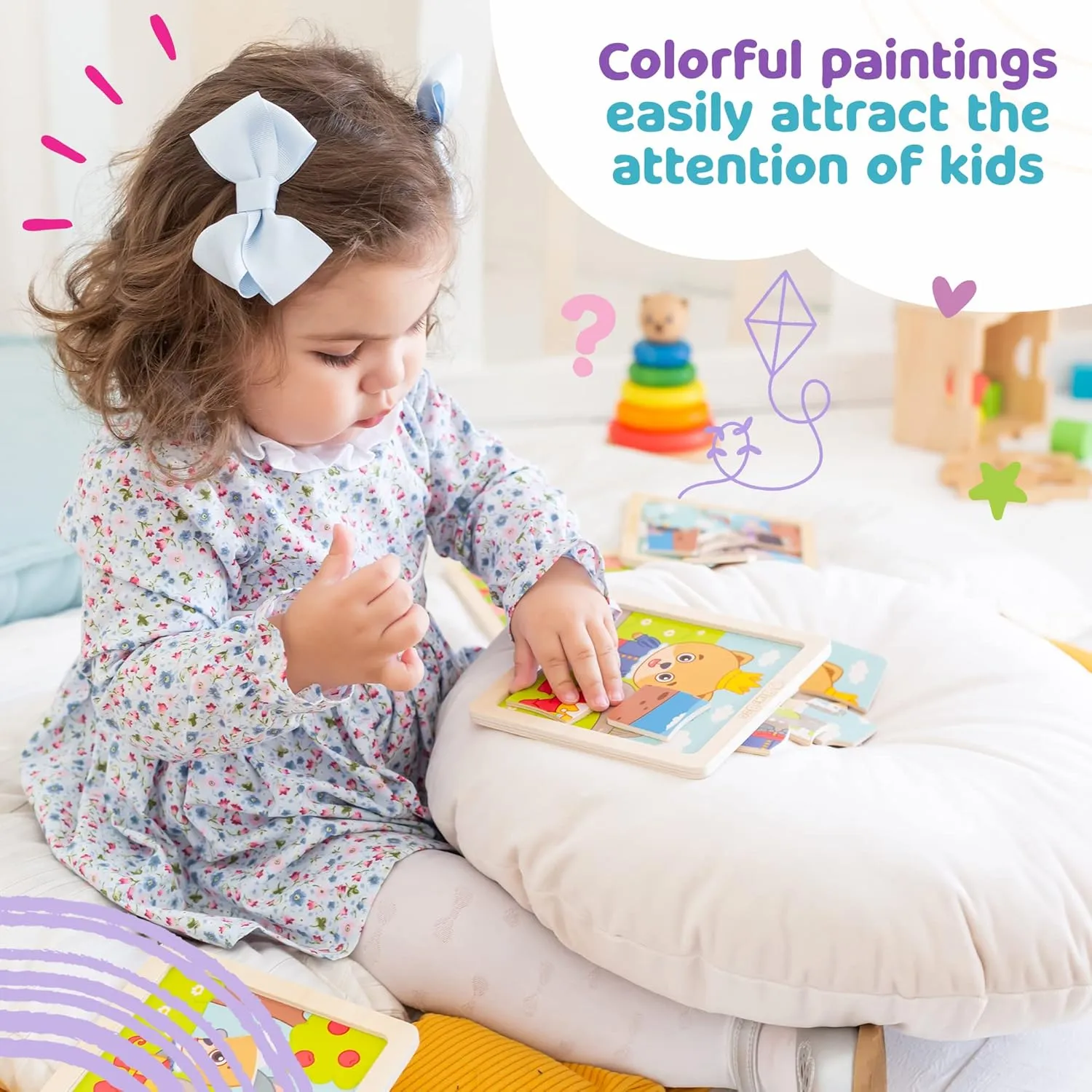 Bimi Boo 6-Sets of Wooden Fairy Tale Puzzles for Toddlers 1-3 - Preschooler Montessori 9-Pieces Jigsaw Puzzle Sets - STEM Educational Learning Wooden Toy for Babies (9 Pcs Per Set, 6 Sets)