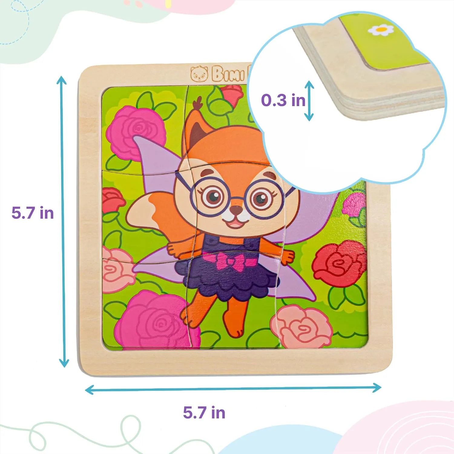 Bimi Boo 6-Sets of Wooden Fairy Tale Puzzles for Toddlers 1-3 - Preschooler Montessori 9-Pieces Jigsaw Puzzle Sets - STEM Educational Learning Wooden Toy for Babies (9 Pcs Per Set, 6 Sets)