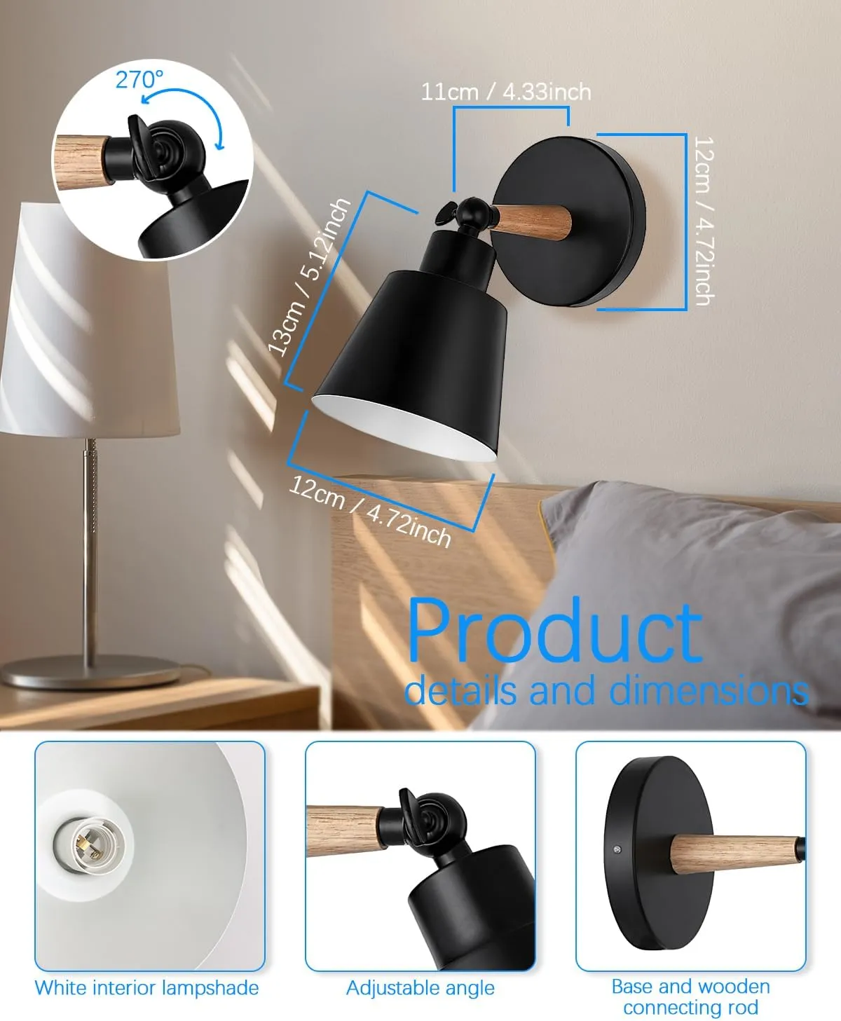 Black Battery Operated Wall Sconce Set of 3, Easy to Install Wireless Lights for Wall, Remote Control Dimmable LED Lights, Auto Timer Wall Lamp Fixtures for Bedroom, Gallery, Living Room, RV
