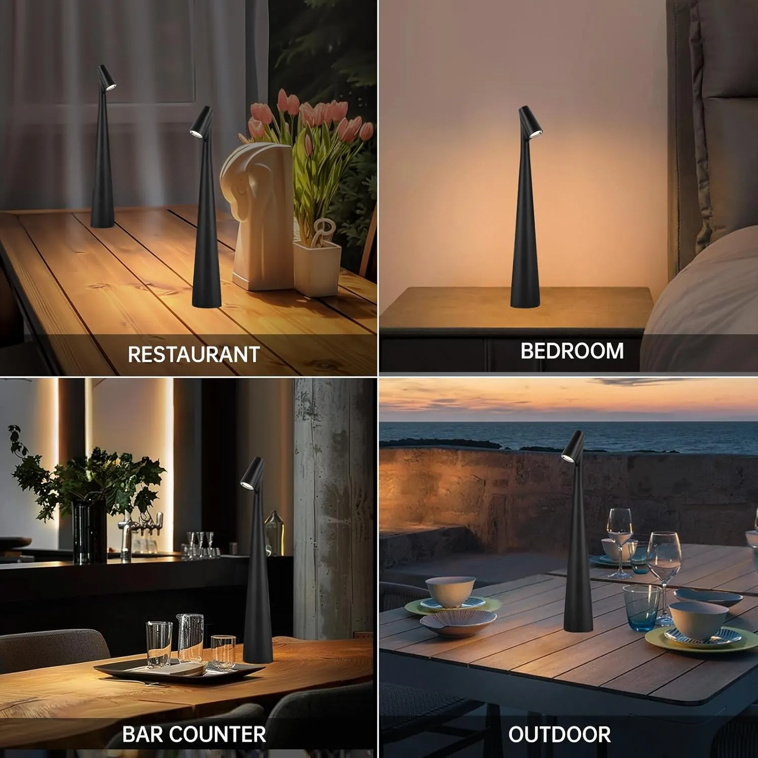 Black Set of 2 Cordless Table Lamps Rechargeable Battery Operated Lamp Touch,Waterproof Desk Lights for Reading,Bedroom, Living Room,Nightstand,3 Levels Brightness