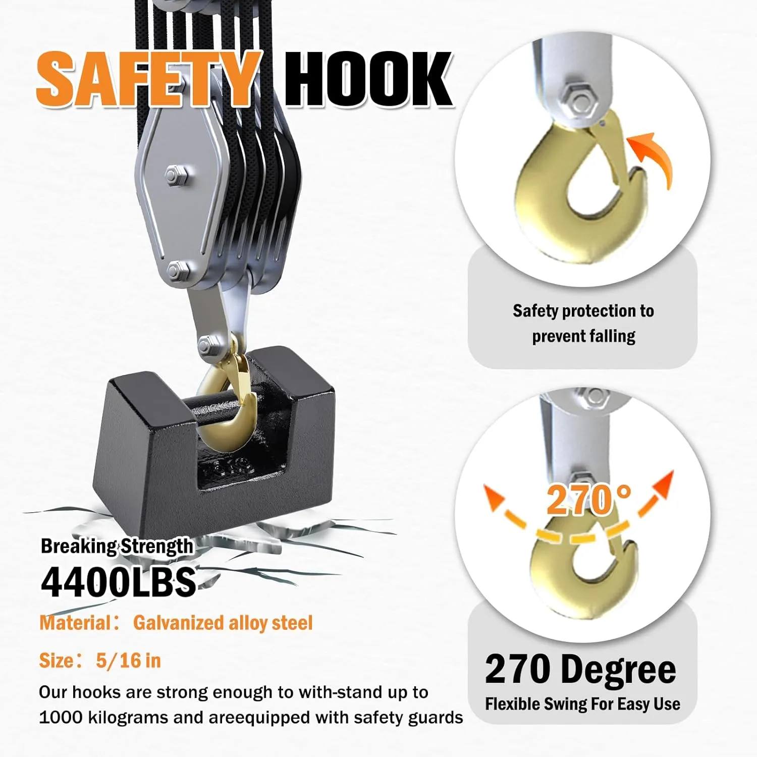 Block and Tackle Pulley System, 2200lbs for Lifting Objects, 4-Wheel Rope Pulley Hoist, 7:1 Lifting Power, 65Ft of 5/16” Rope, for Hunting Lifting Heavy Objects Garage Warehouses Building(Black)