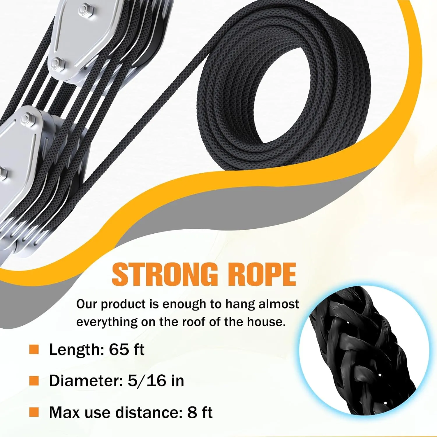 Block and Tackle Pulley System, 2200lbs for Lifting Objects, 4-Wheel Rope Pulley Hoist, 7:1 Lifting Power, 65Ft of 5/16” Rope, for Hunting Lifting Heavy Objects Garage Warehouses Building(Black)