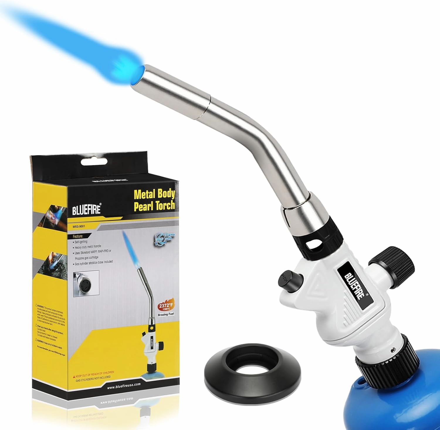 BLUEFIRE Pearl Metal Handle Turbo Torch Head, Multi-Purpose Auto Blowtorch fuel by Propane MAPP MAP PRO, Great Cooking Gadget for Chef,Welding Brazing Nozzle for Professional
