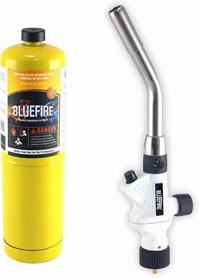 BLUEFIRE Pearl Metal Handle Turbo Torch Head, Multi-Purpose Auto Blowtorch fuel by Propane MAPP MAP PRO, Great Cooking Gadget for Chef,Welding Brazing Nozzle for Professional