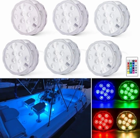 Boat Lights Wireless, Battery Powered Operated Marine Led Interior Light for Boat Deck Courtesy Light, for Fishing Pontoon Sailboat Kayak, Remote Control Multi Color Changing, RGB, 6PCS