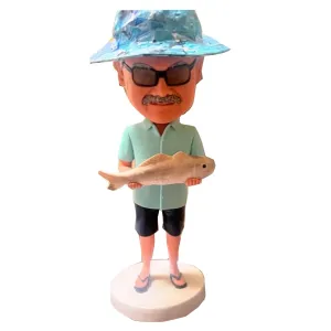 BobbleHeads Figurine Customized Doll, Fisherman in Black Hoodies and A Fish Custom Bobble Head, Bobble Head Figures Handmade Personalized Sculpture Gift for Men (Fisherman 4)