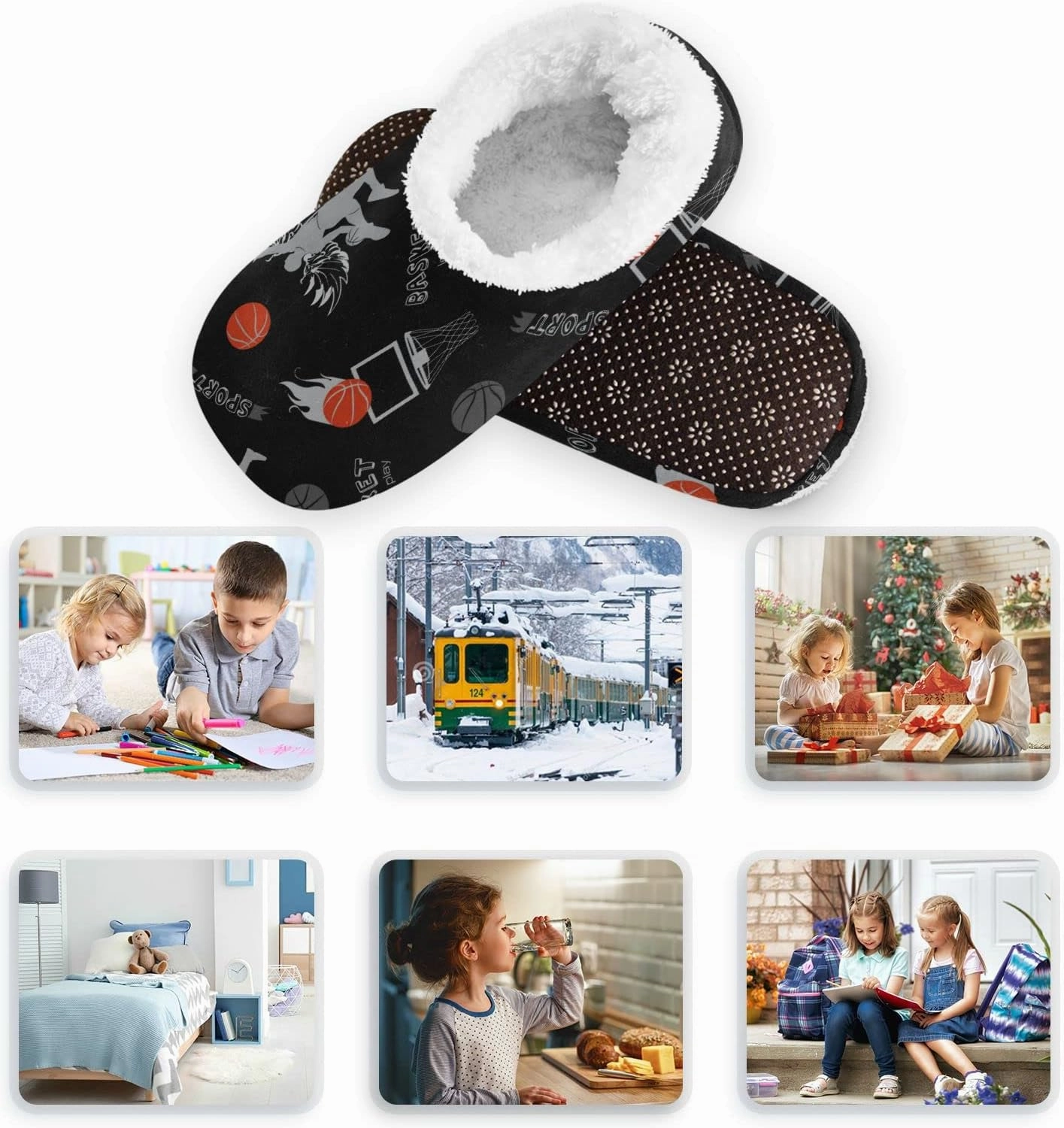 Boccsty Boys Girls House Slippers Kids toddler Home Shoes Winter Indoor shoes XS-S