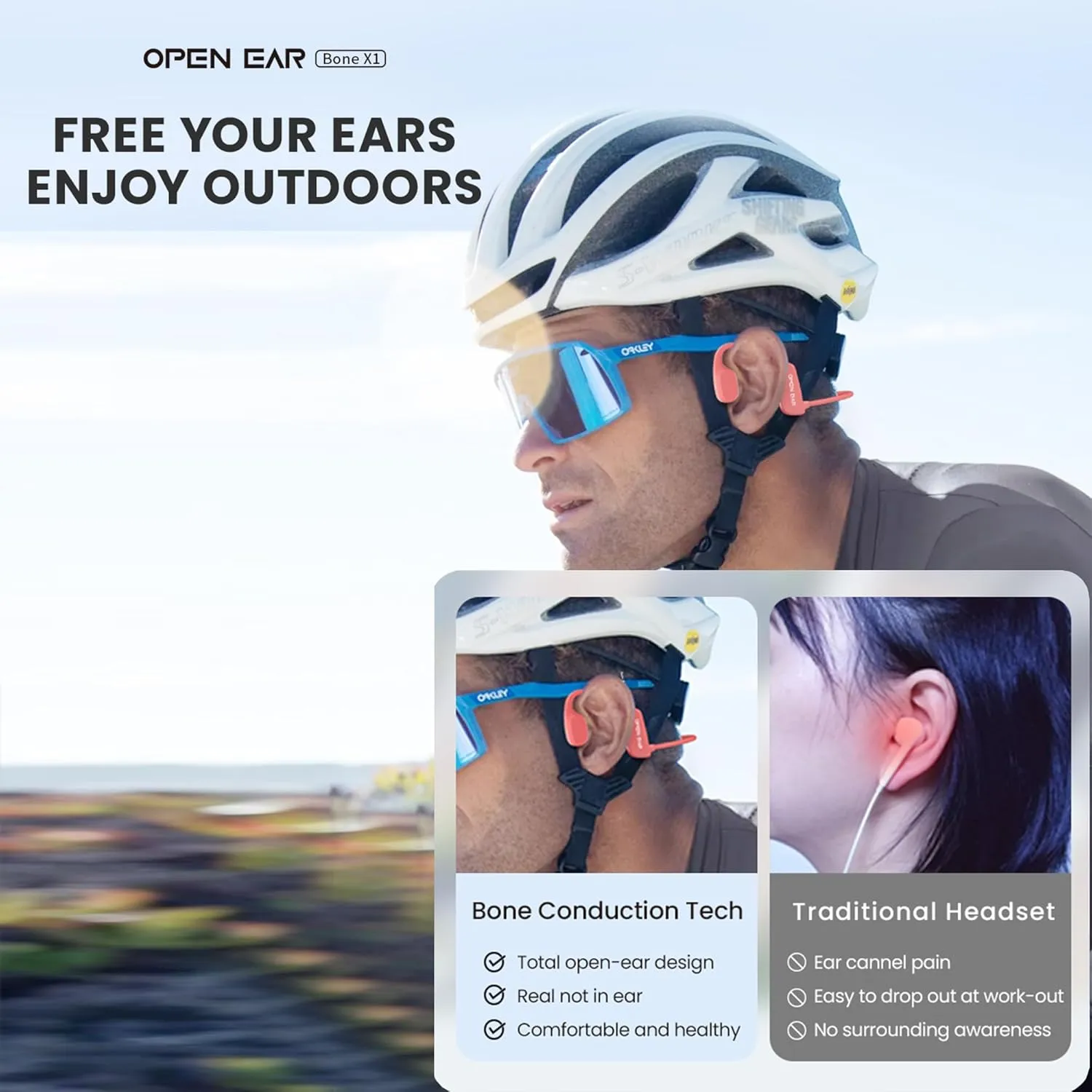 Bone Conduction Headphones,IPX5 Open-Ear Wireless Bluetooth 5.3 Magnetic Charging with Mic, 6Hr Playtime, Waterproof Sweatproof Earphones for Sports, Running, Gym, Hiking, Cycling - Black