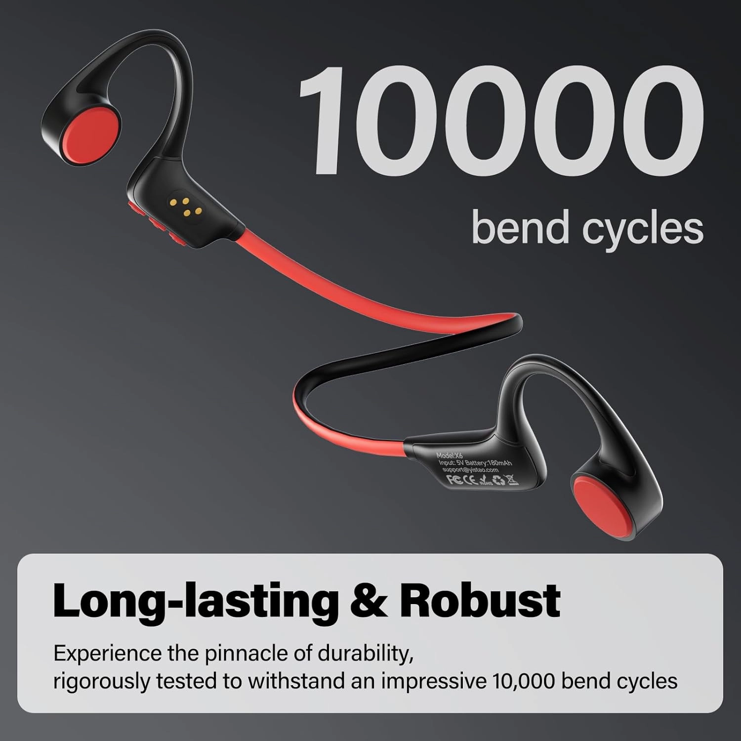 Bone Conduction Headphones, Open Ear Headphones Wireless Earphones, 32GB MP3, 8 Hours Playtime, Bluetooth 5.3, IP68 Waterproof Earphones for Running and Fitness Workout - Red