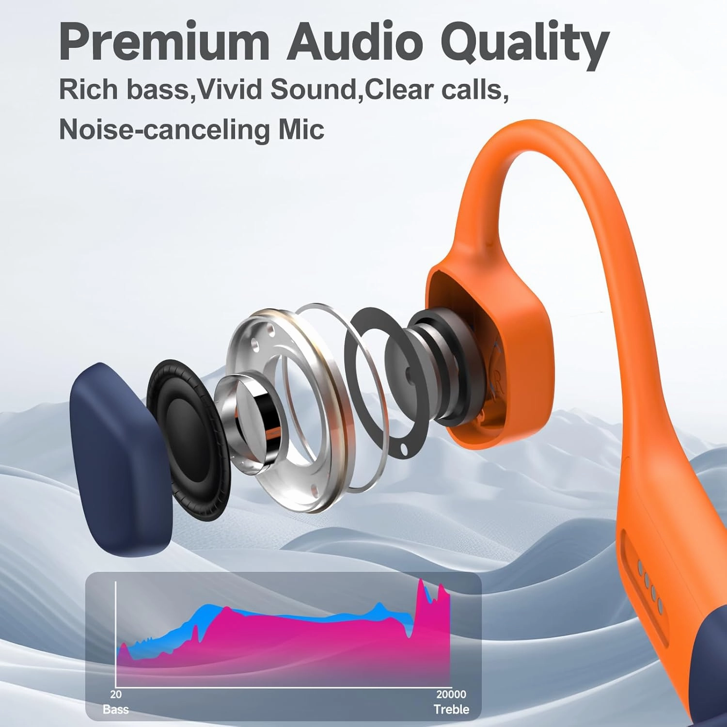 Bone Conduction Headphones Swimming,Waterproof IP68,Bluetooth 5.4, Built-in 32GB TF Swimming Headphones Underwater Music Player, Open Ear Bluetooth Earbuds (Orange)