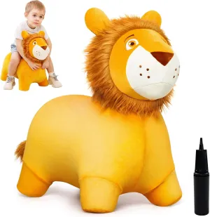 Bouncy Animal Kids Lion Hopper Toys, Plush Animal Bouncing Horse for Toddlers, Indoor Outdoor Activity Ride Jumping Horse Gifts for 18 Months 2 3 4 Year Old Boys Girls (W/Pump