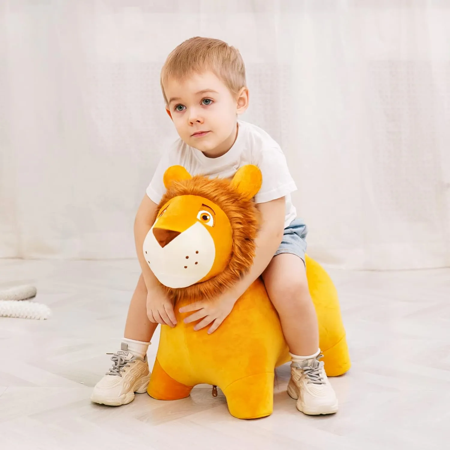 Bouncy Animal Kids Lion Hopper Toys, Plush Animal Bouncing Horse for Toddlers, Indoor Outdoor Activity Ride Jumping Horse Gifts for 18 Months 2 3 4 Year Old Boys Girls (W/Pump