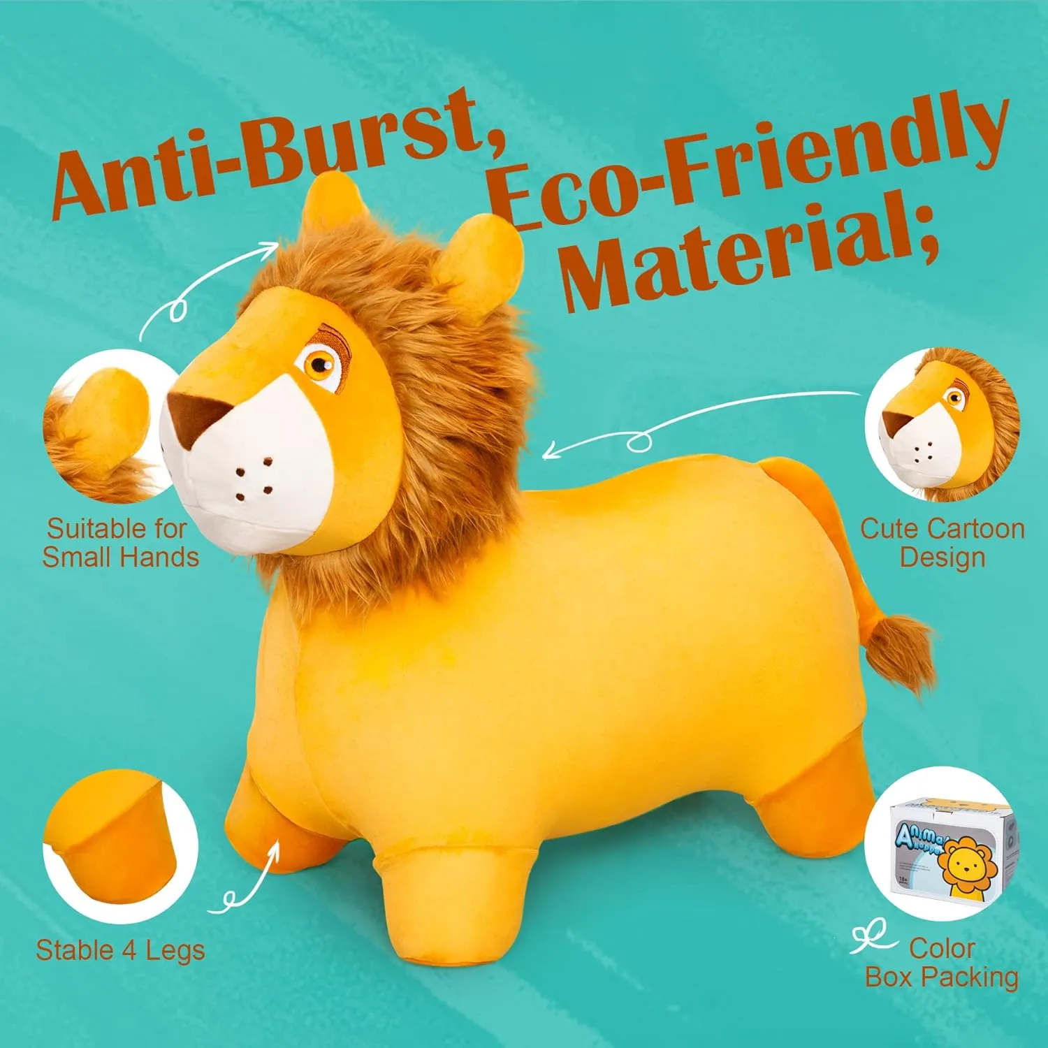 Bouncy Animal Kids Lion Hopper Toys, Plush Animal Bouncing Horse for Toddlers, Indoor Outdoor Activity Ride Jumping Horse Gifts for 18 Months 2 3 4 Year Old Boys Girls (W/Pump